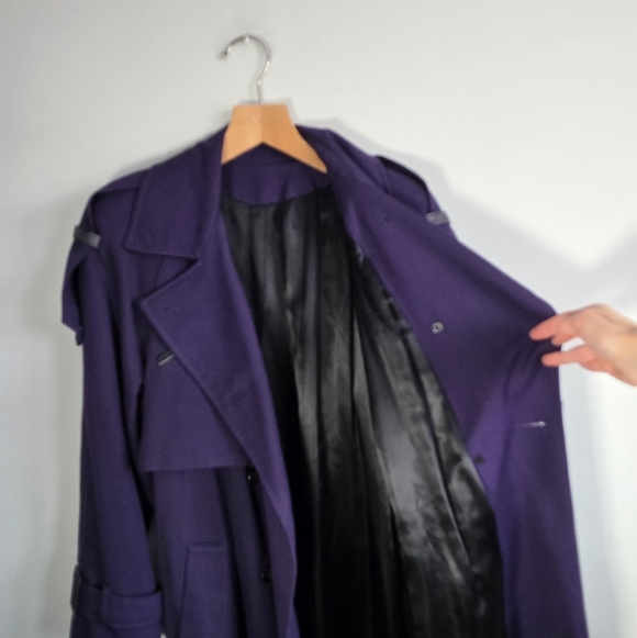 HOLLY’S Saxonia 100% Virgin Wool Long Trench Coat Purple Belted Vintage England - Picture 9 of 14